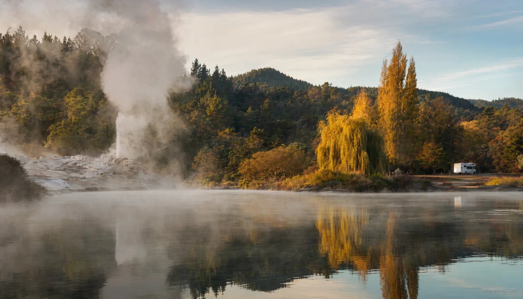 NZ motorhome travel in Rotorua during April