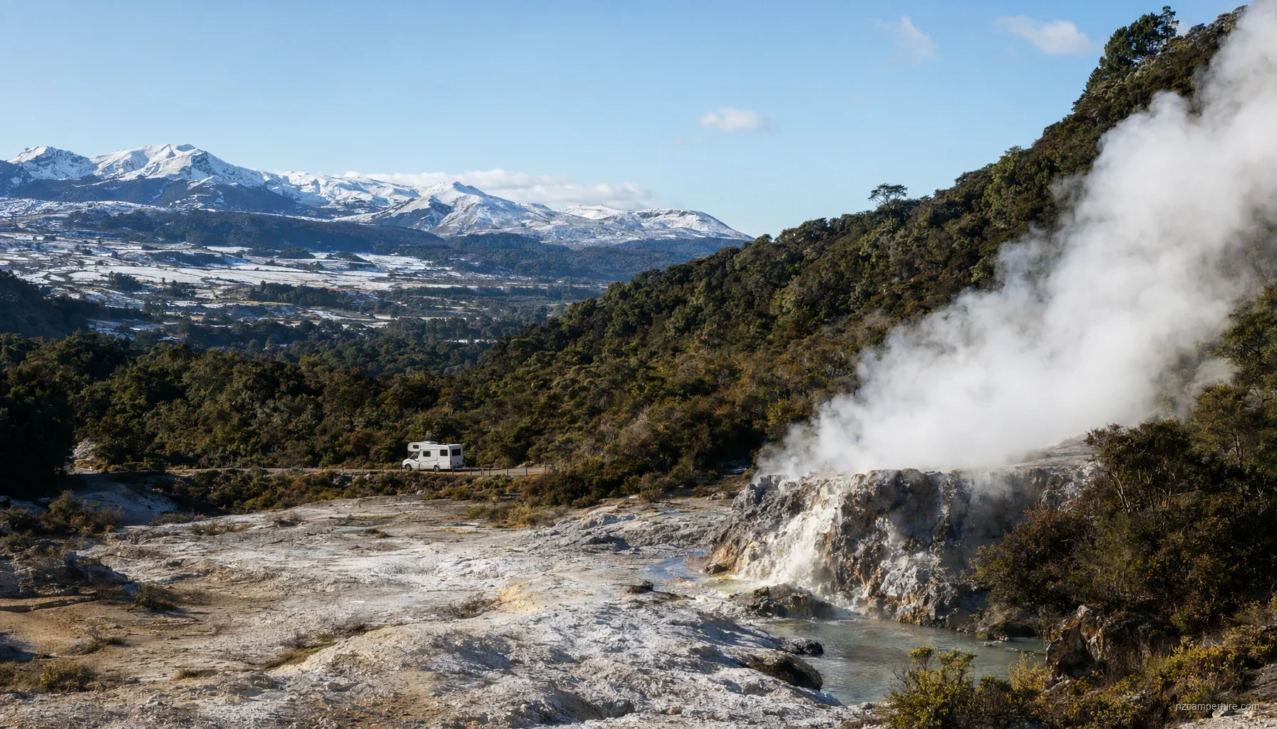 NZ motorhome travel in Rotorua during August