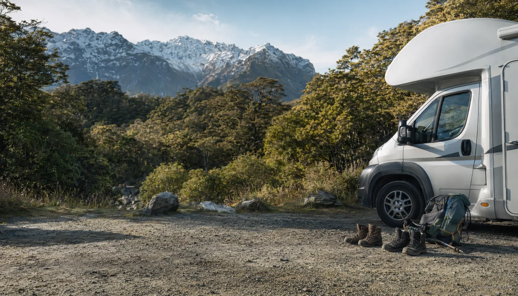 A motorhome traveller at a NZ hot pool with steam rising