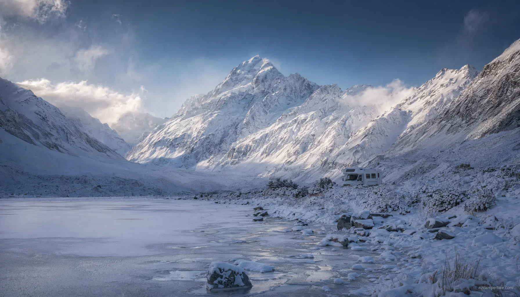 NZ motorhome travel in Mount Cook / Aoraki during July