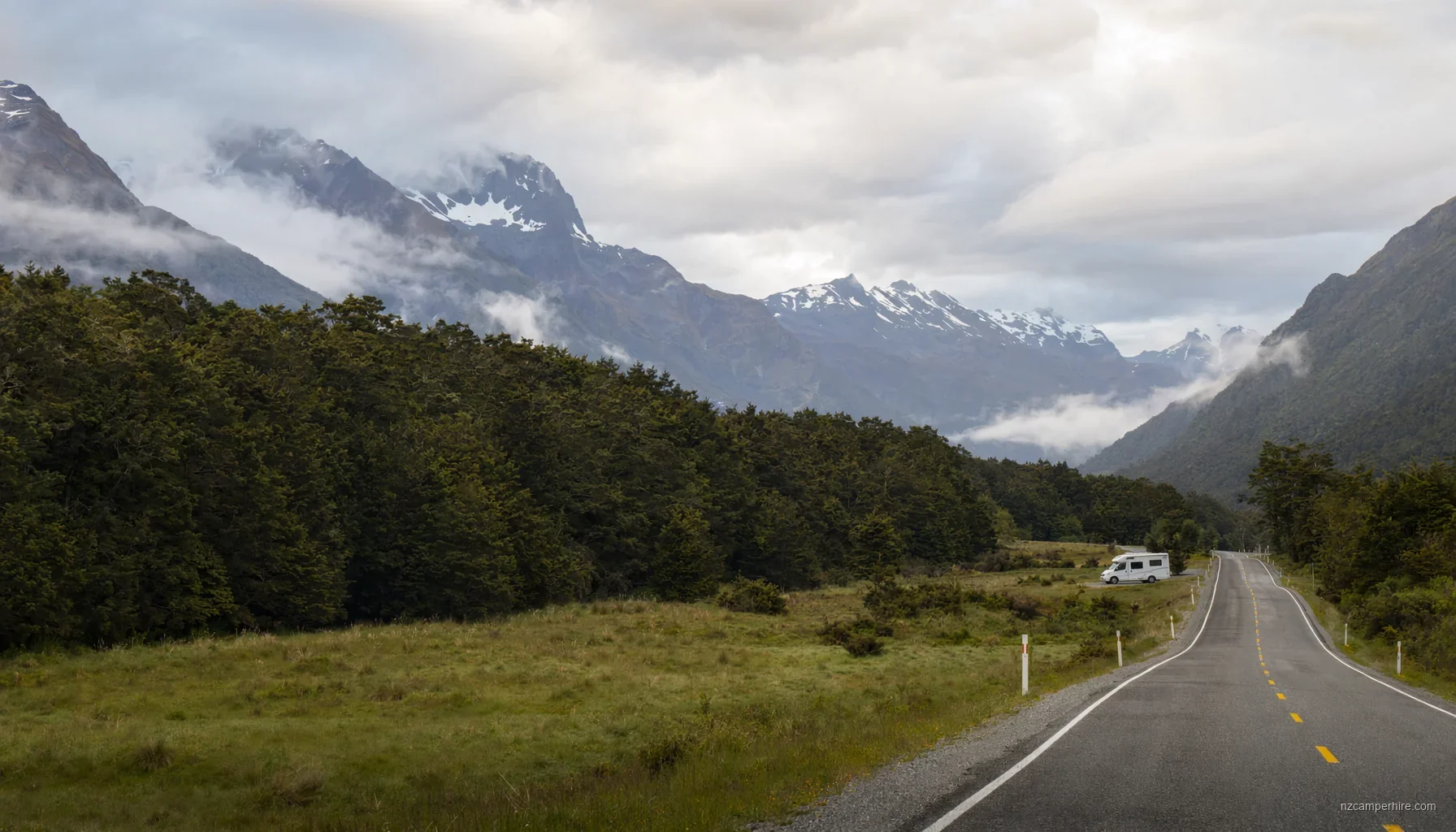 NZ motorhome travel in Milford Sound during November