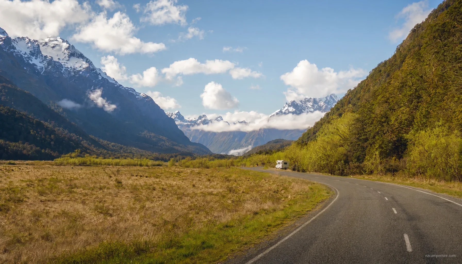 NZ motorhome travel in Milford Sound during October
