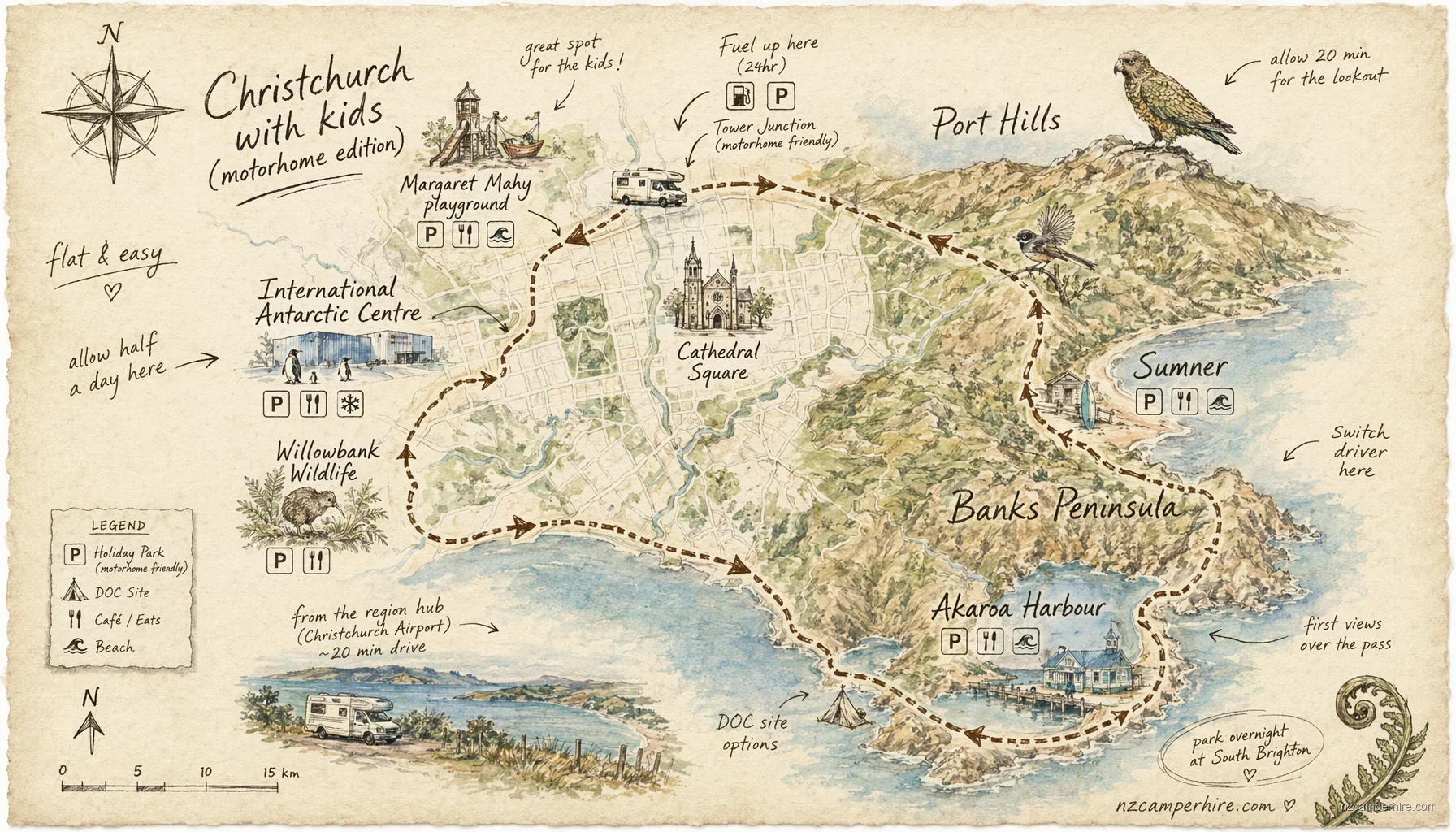 Hand-drawn map of with kids in Christchurch